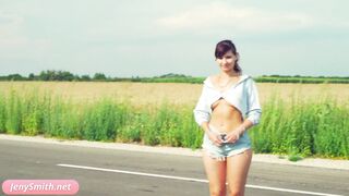 Doroga: Jeny Smith solo naked on the road. Teasing you